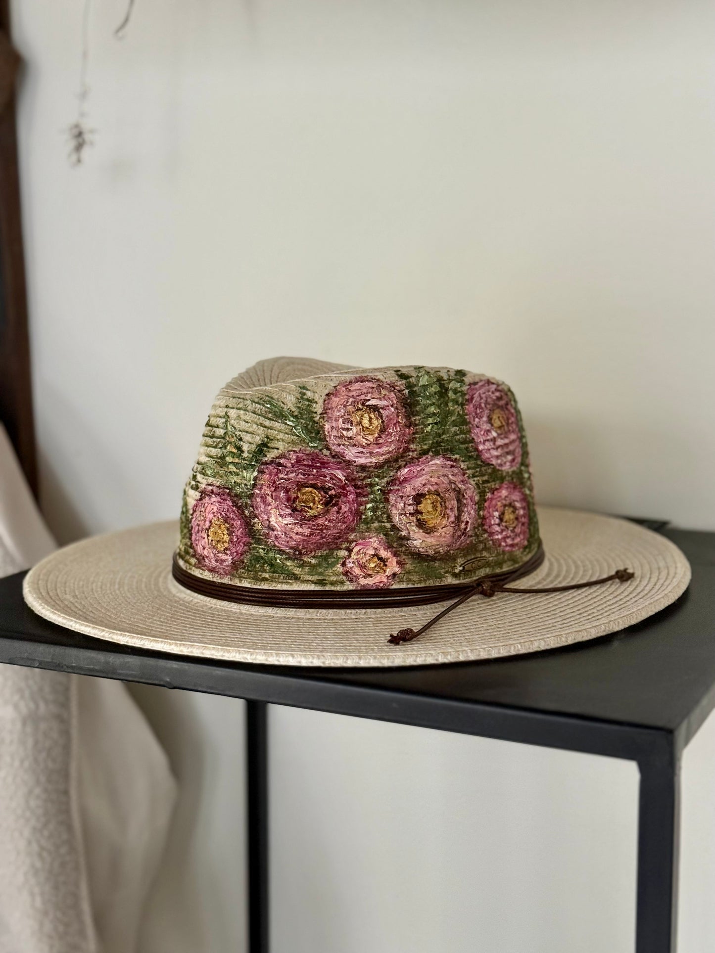 Hand painted cream sun hat