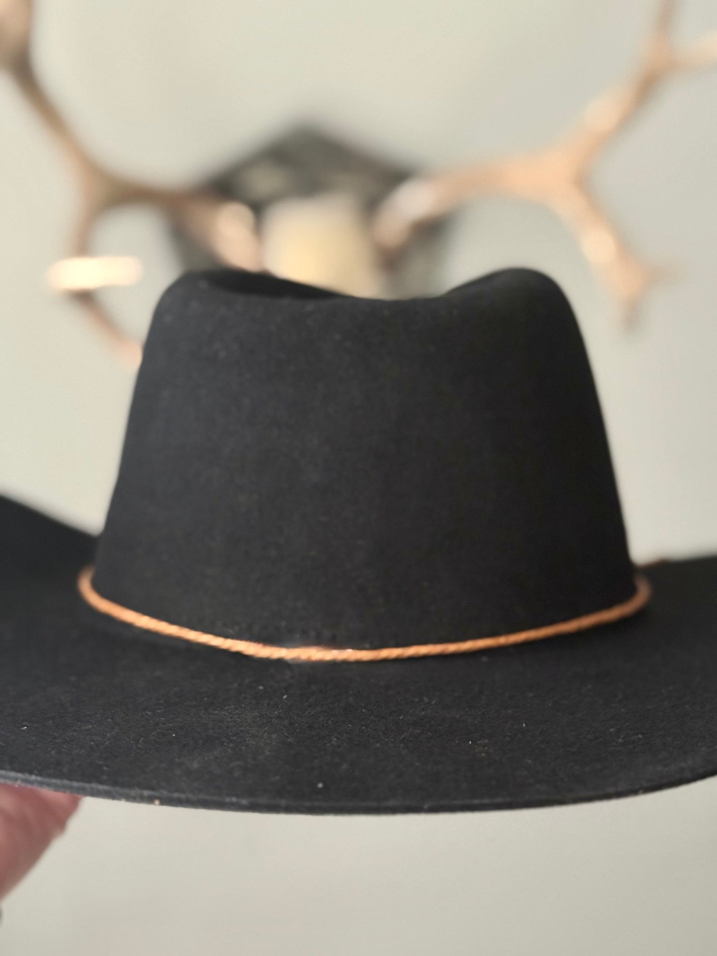 black felt hand painted wide brimmed hat