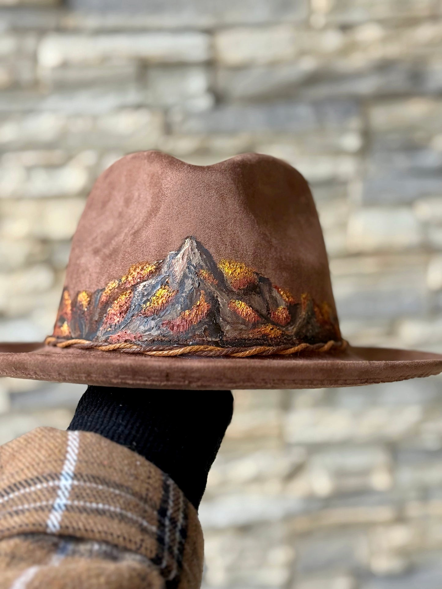 What is better than fall + mountains nothing hand painted brown vegan suede rancher hat