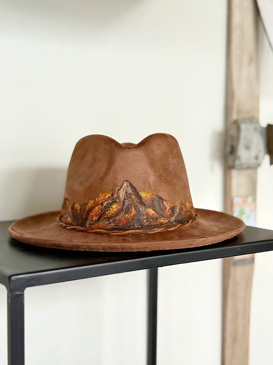 What is better than fall + mountains nothing hand painted brown vegan suede rancher hat