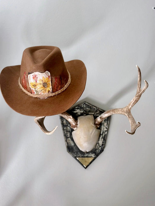 be wild in this hand painted brown felt cowgirl hat