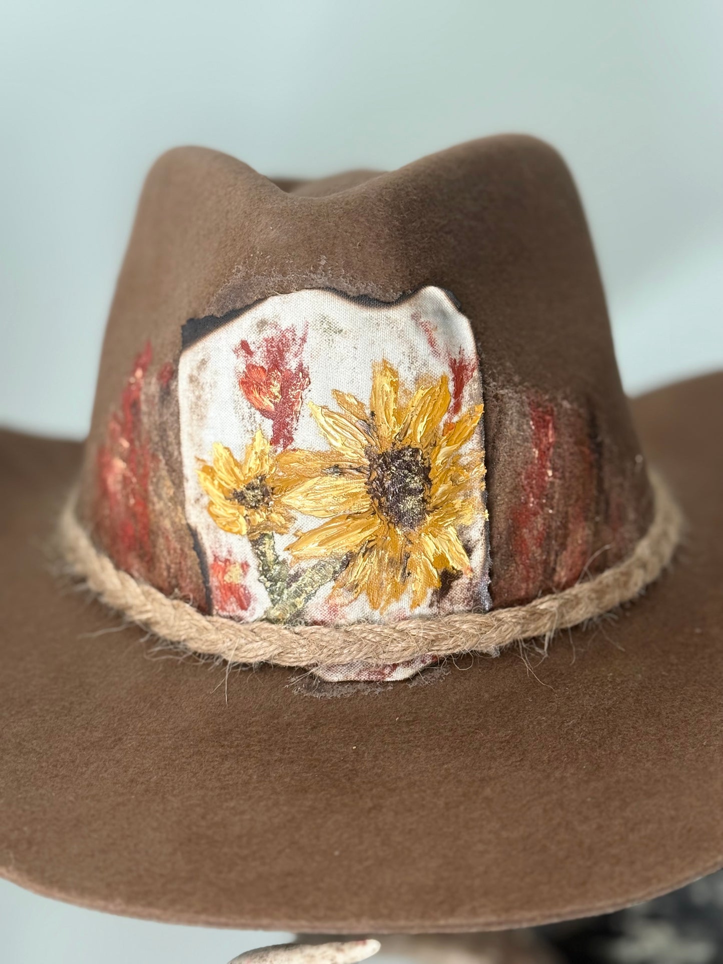Felt hand painted hat - brown