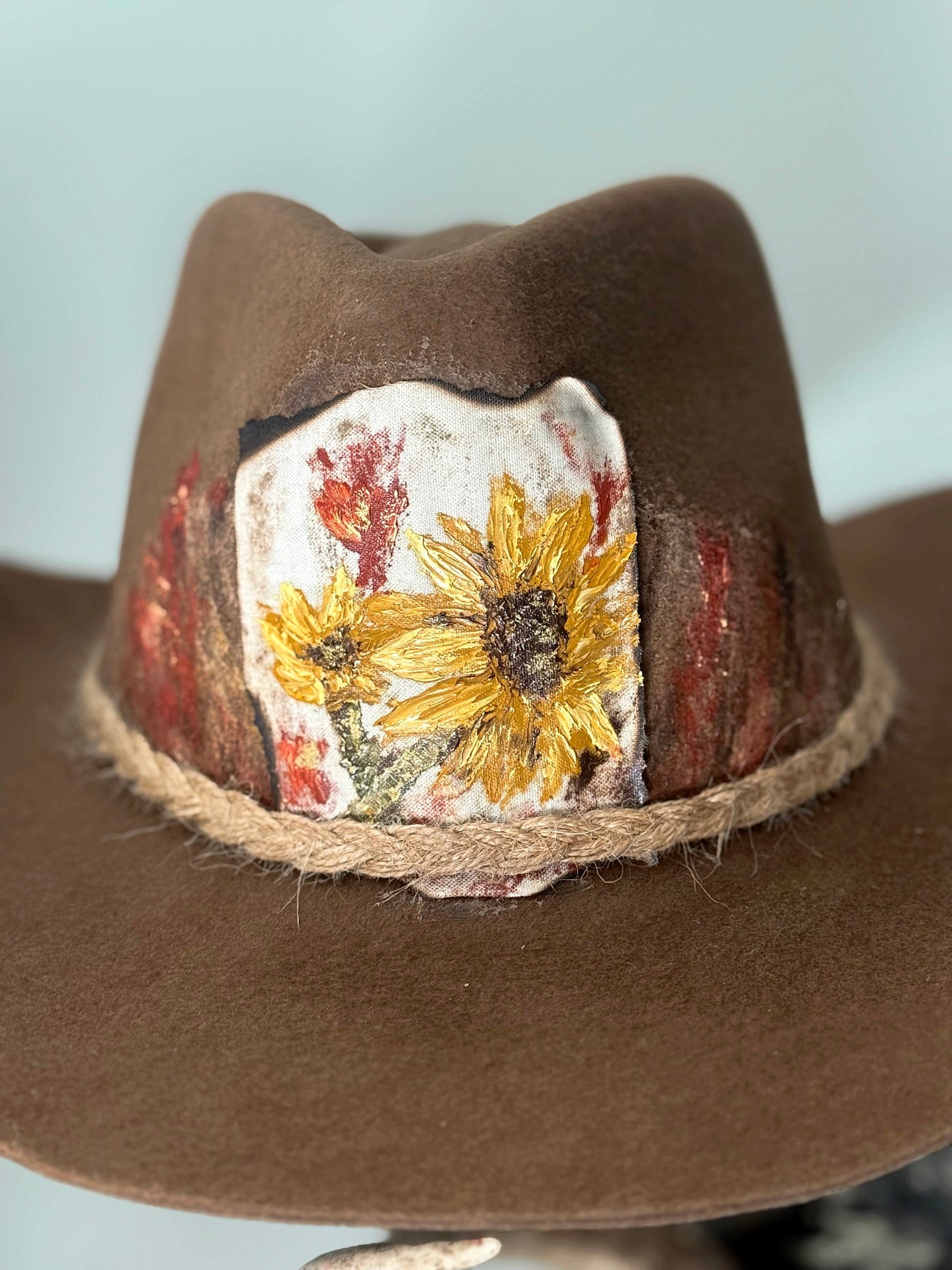 be wild in this hand painted brown felt cowgirl hat