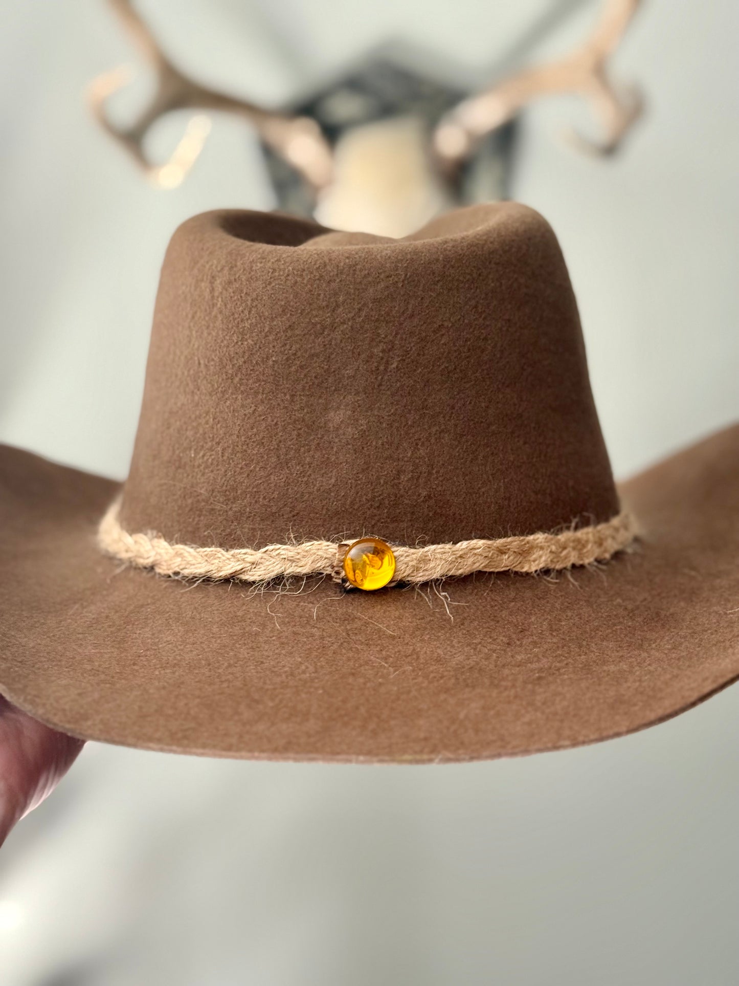 be wild in this hand painted brown felt cowgirl hat