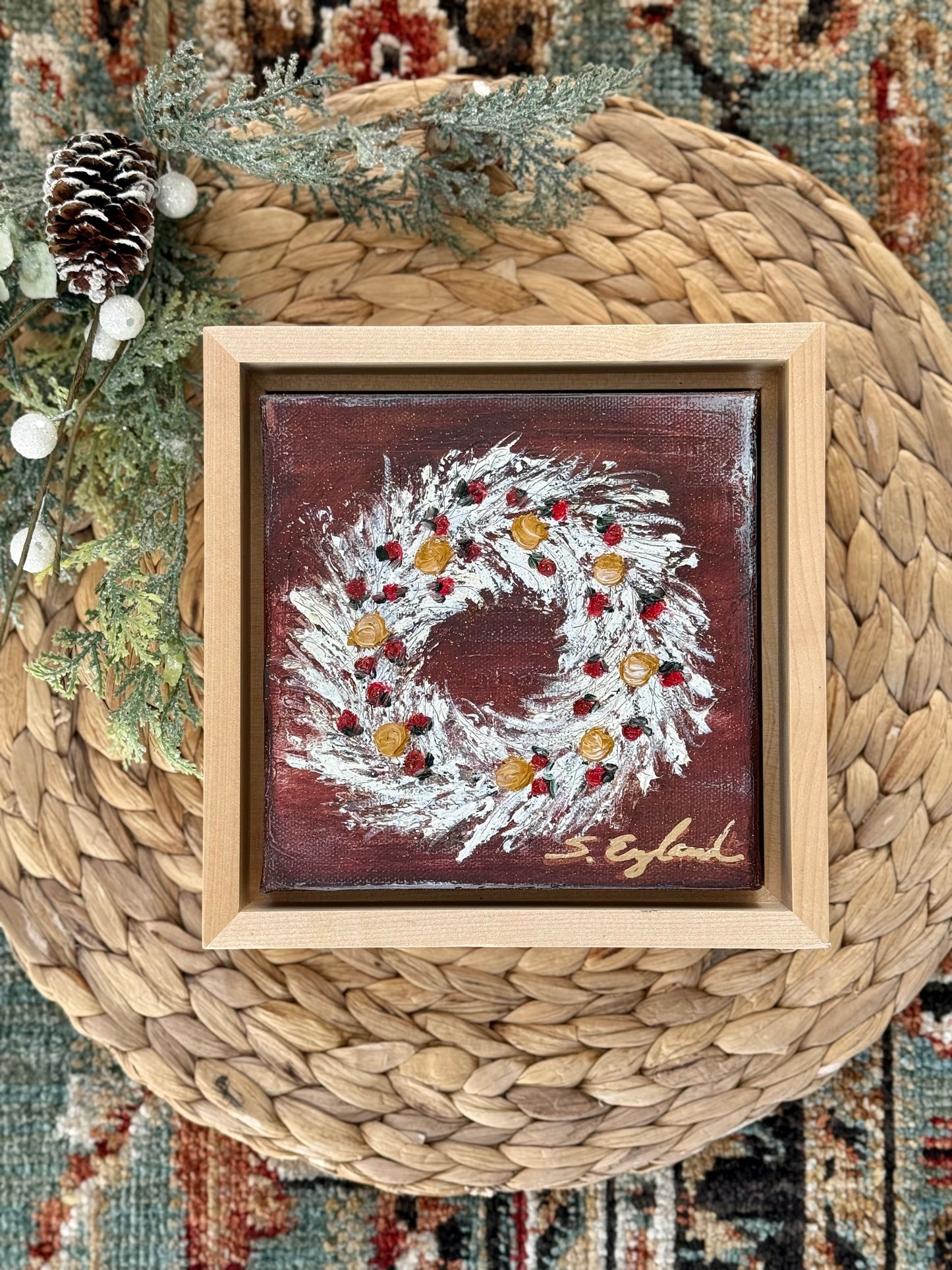 original art wreath art 6x6"