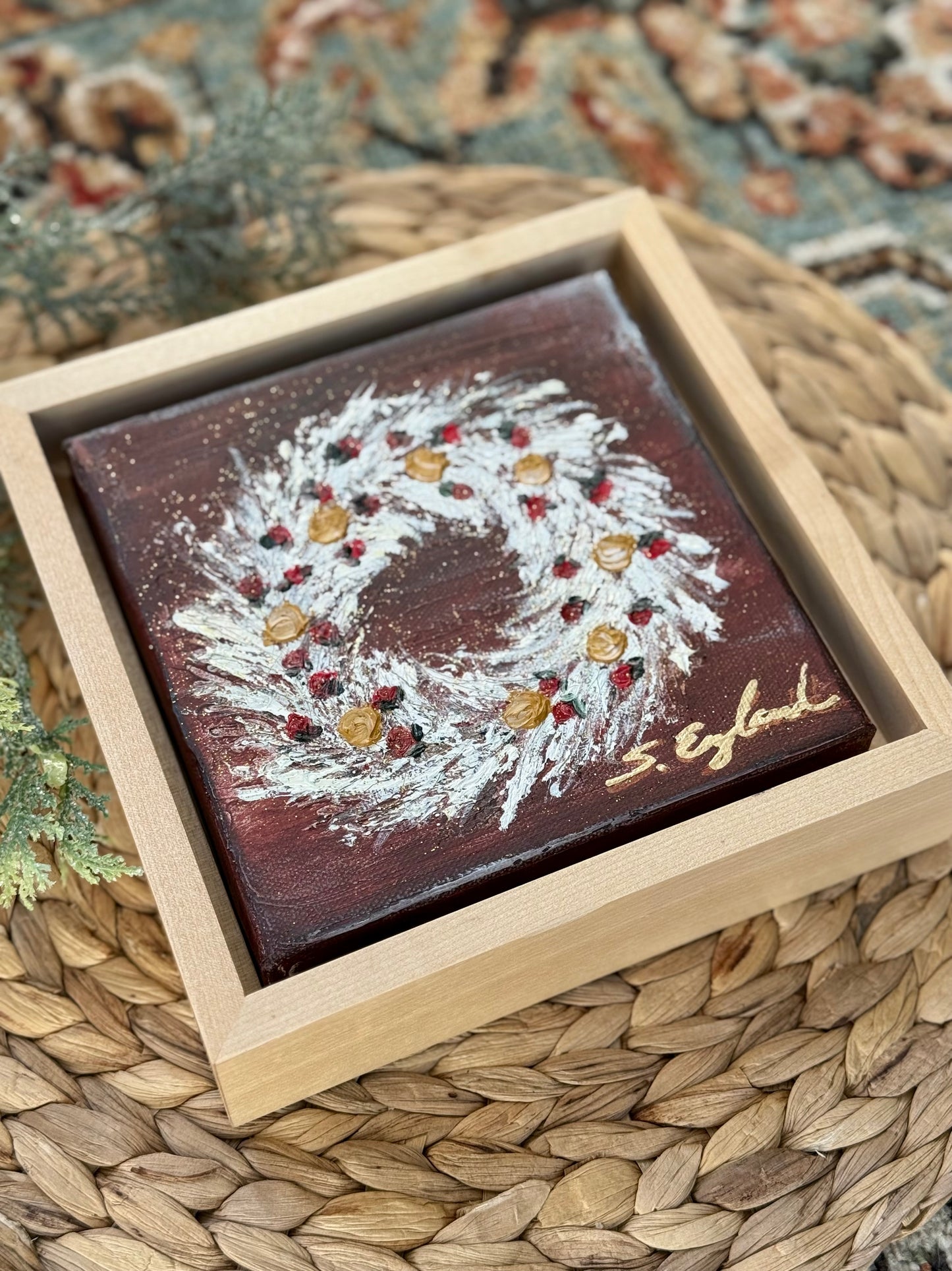 original art wreath art 6x6"