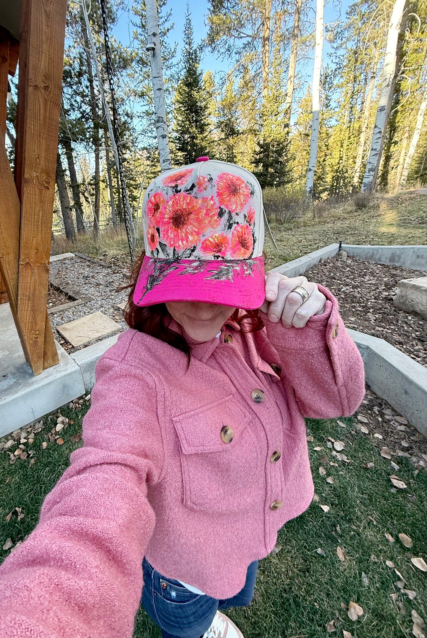 bad hair day? no, good hair day with this hand painted  CC canvas trucker hat