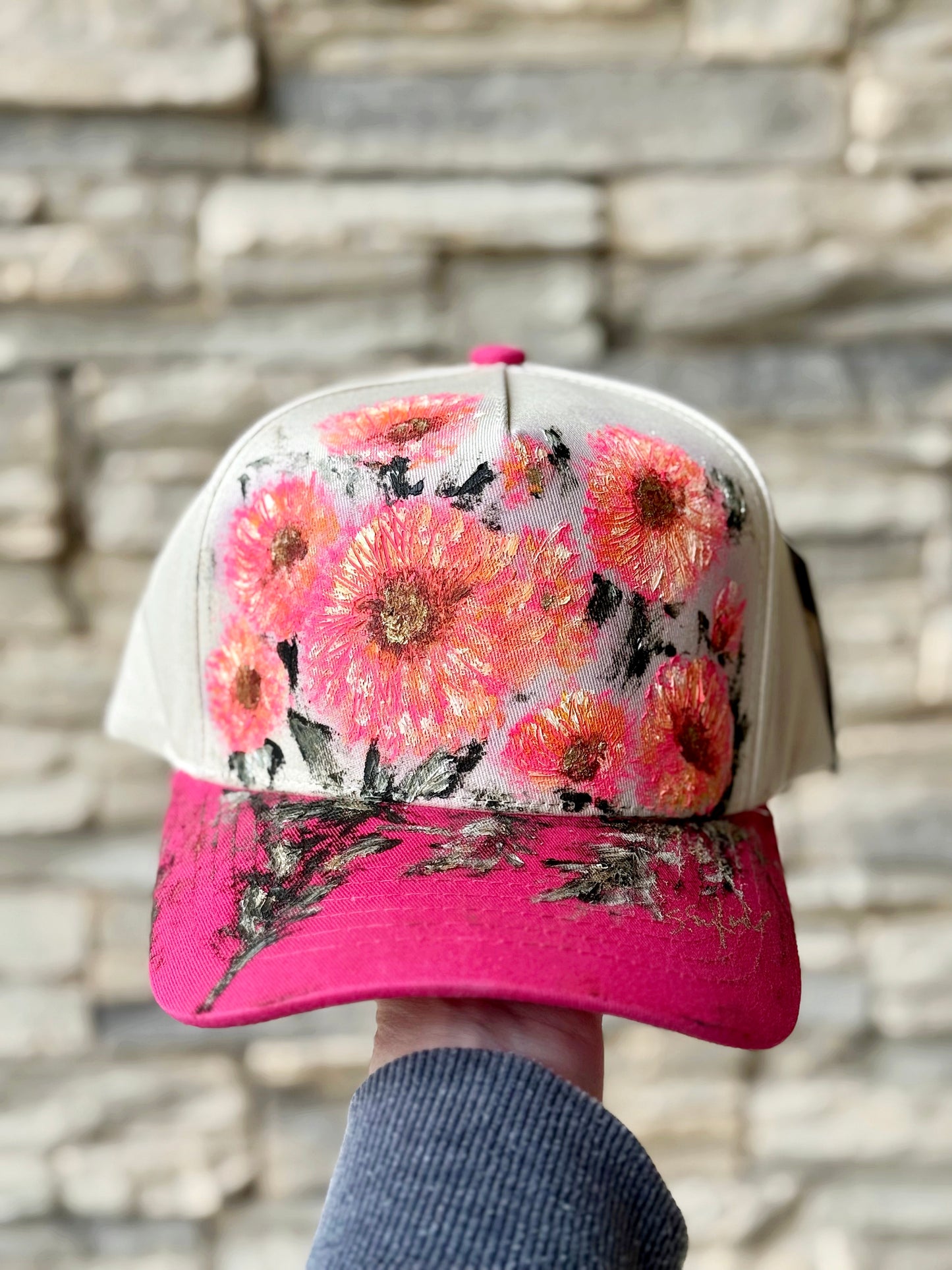 bad hair day? no, good hair day with this hand painted  CC canvas trucker hat