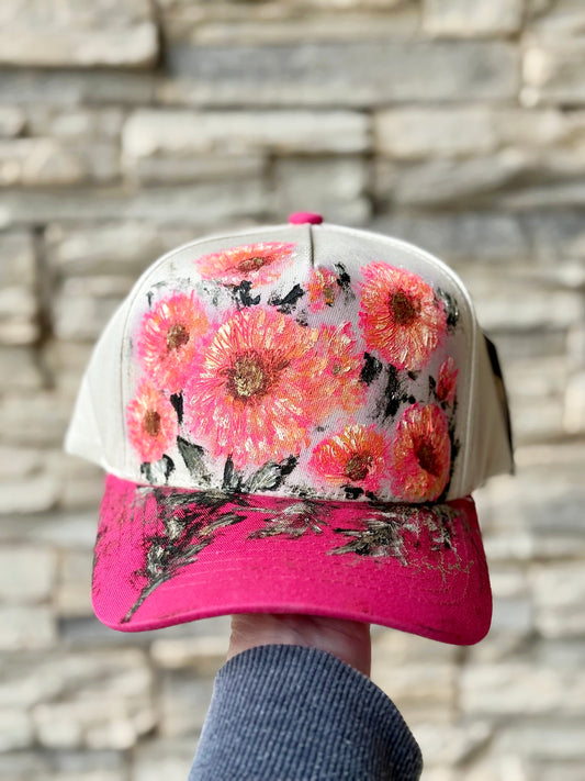 bad hair day? no, good hair day with this hand painted  CC canvas trucker hat