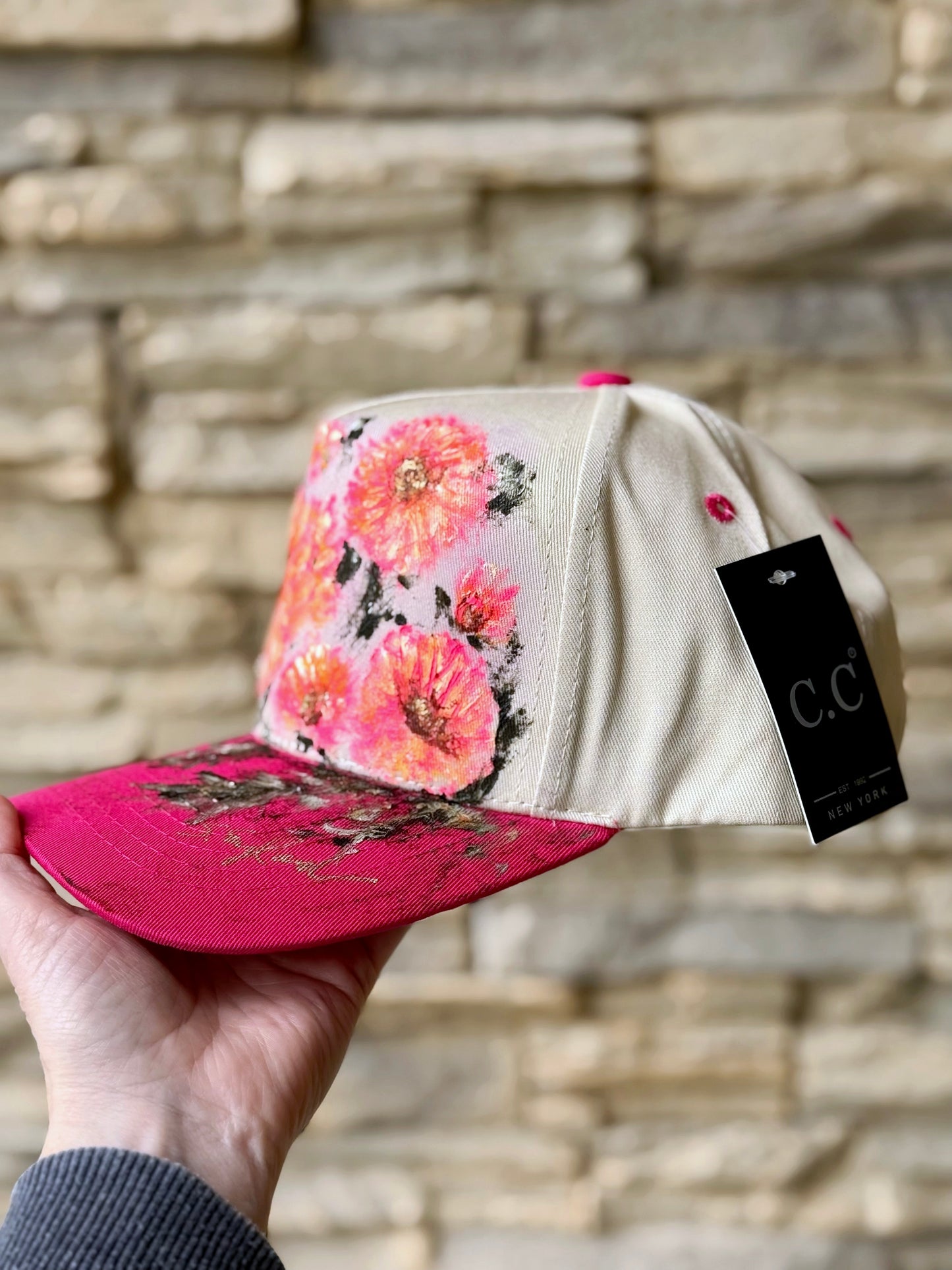 bad hair day? no, good hair day with this hand painted  CC canvas trucker hat