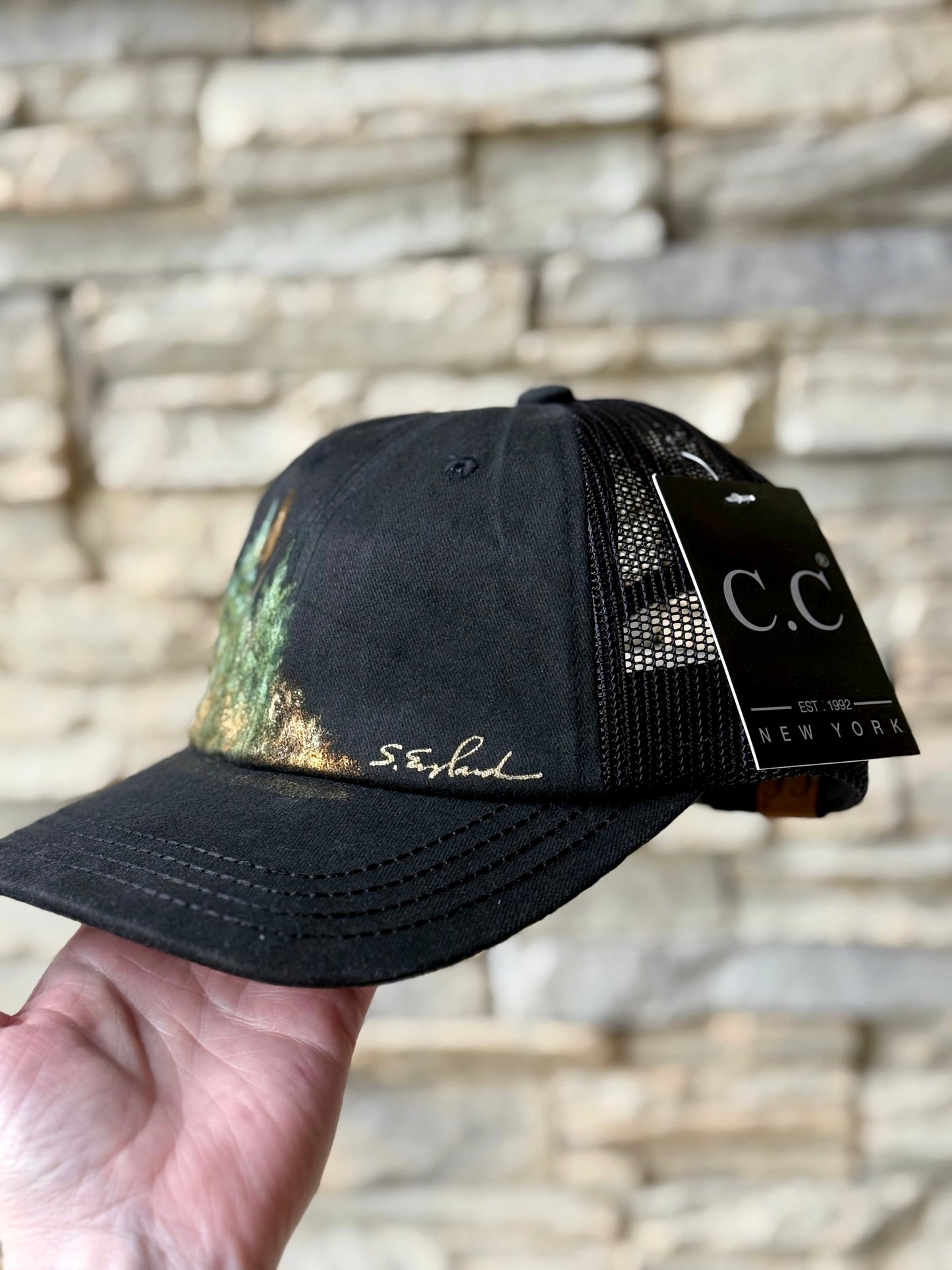 Tree hugger hand painted CC baseball hat - black canvas