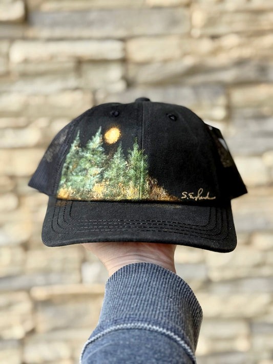 Tree hugger hand painted CC baseball hat - black canvas