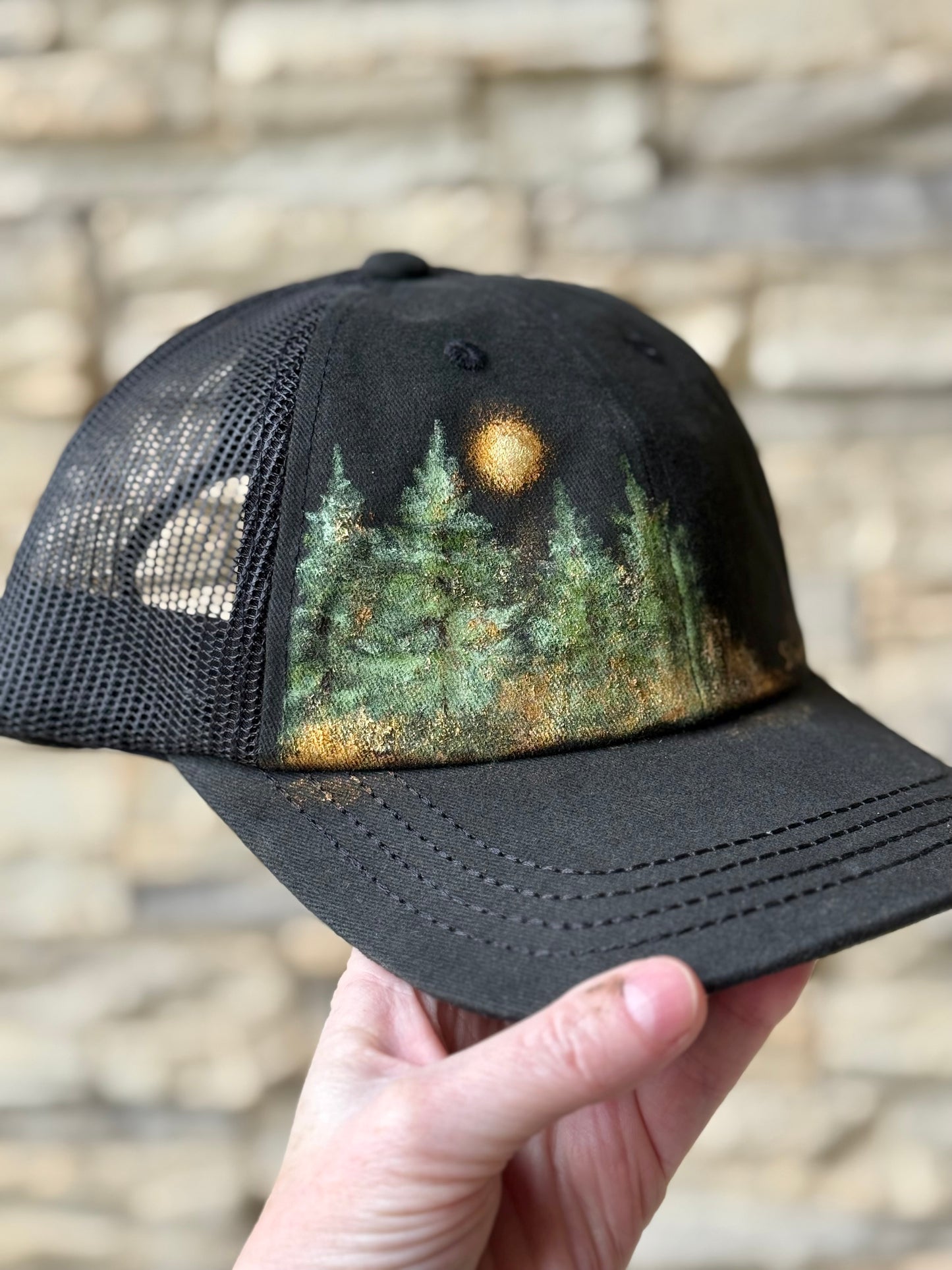 Hand painted baseball hat - black