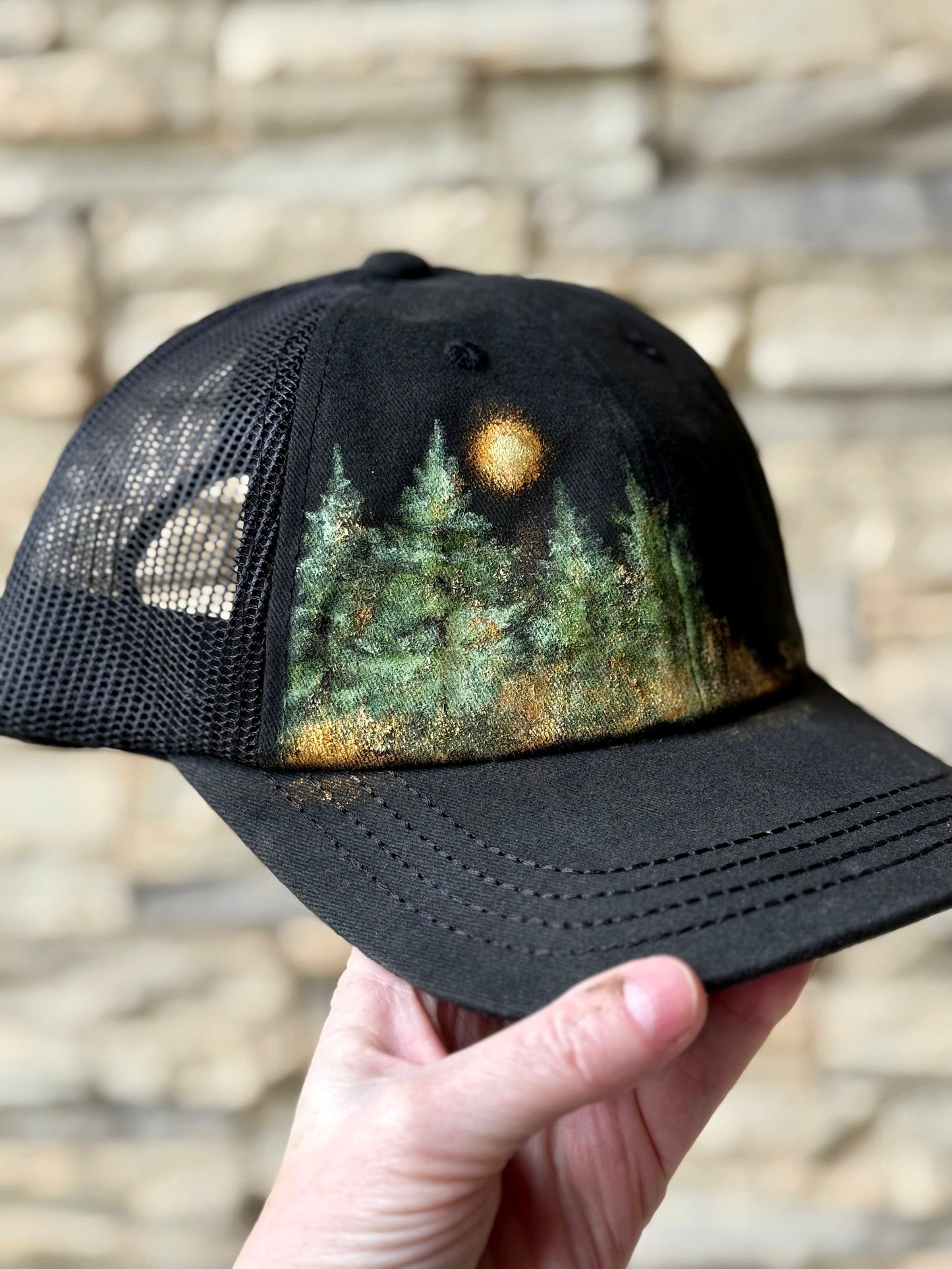 Tree hugger hand painted CC baseball hat - black canvas