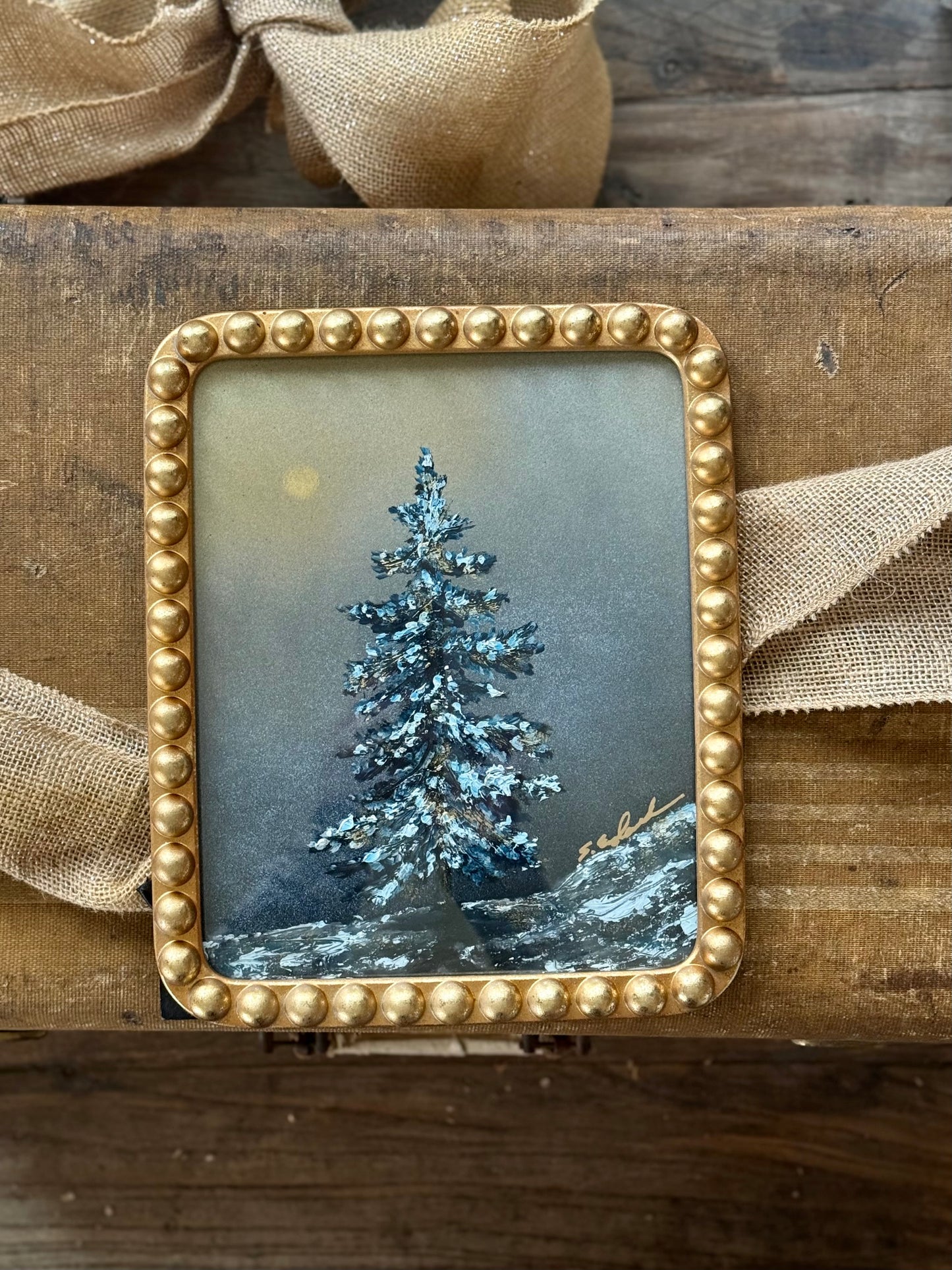 'oh Christmas tree' original art in a gold 8x10" frame with glass