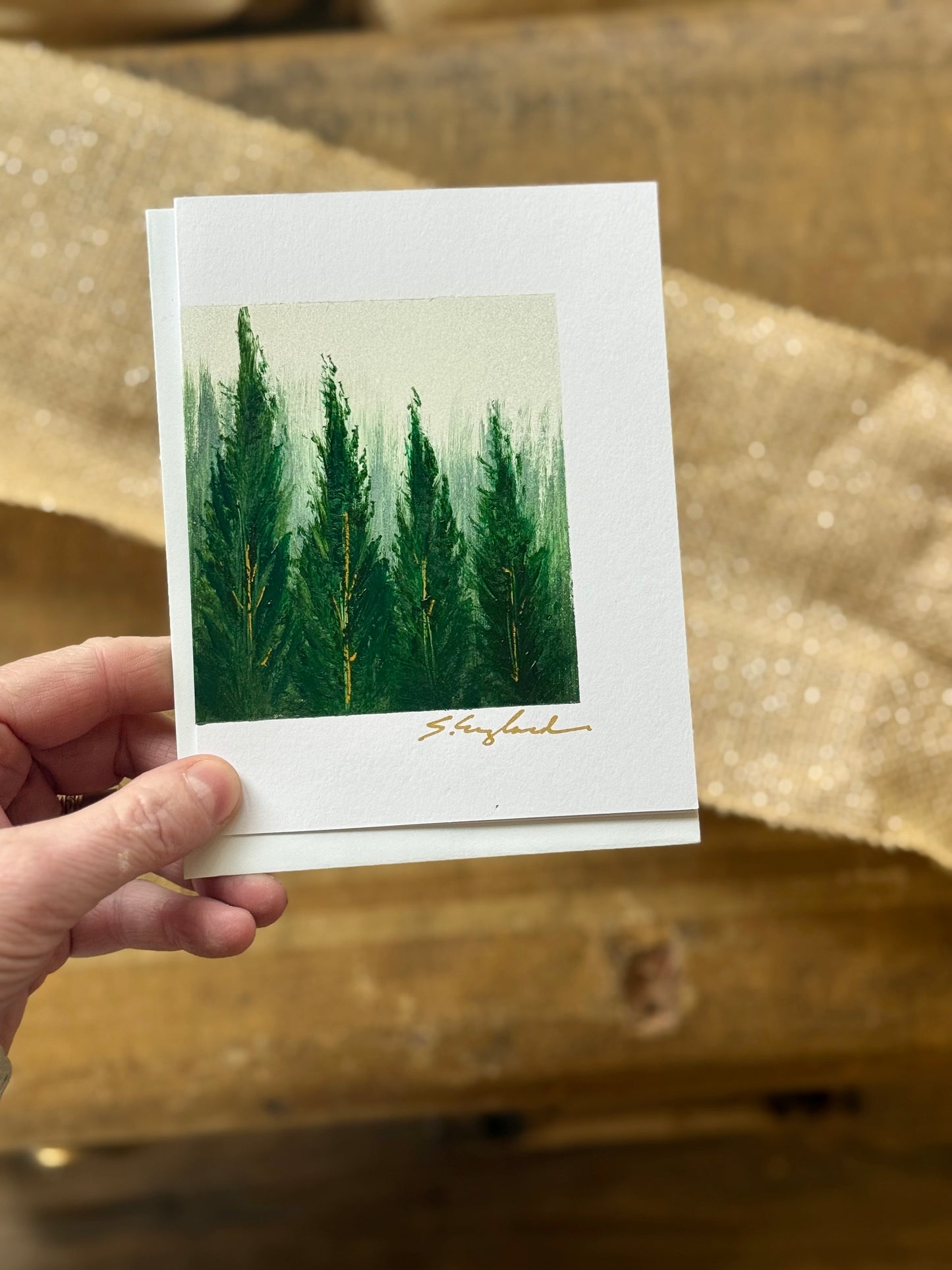 Original art Christmas note card variety pack - trees