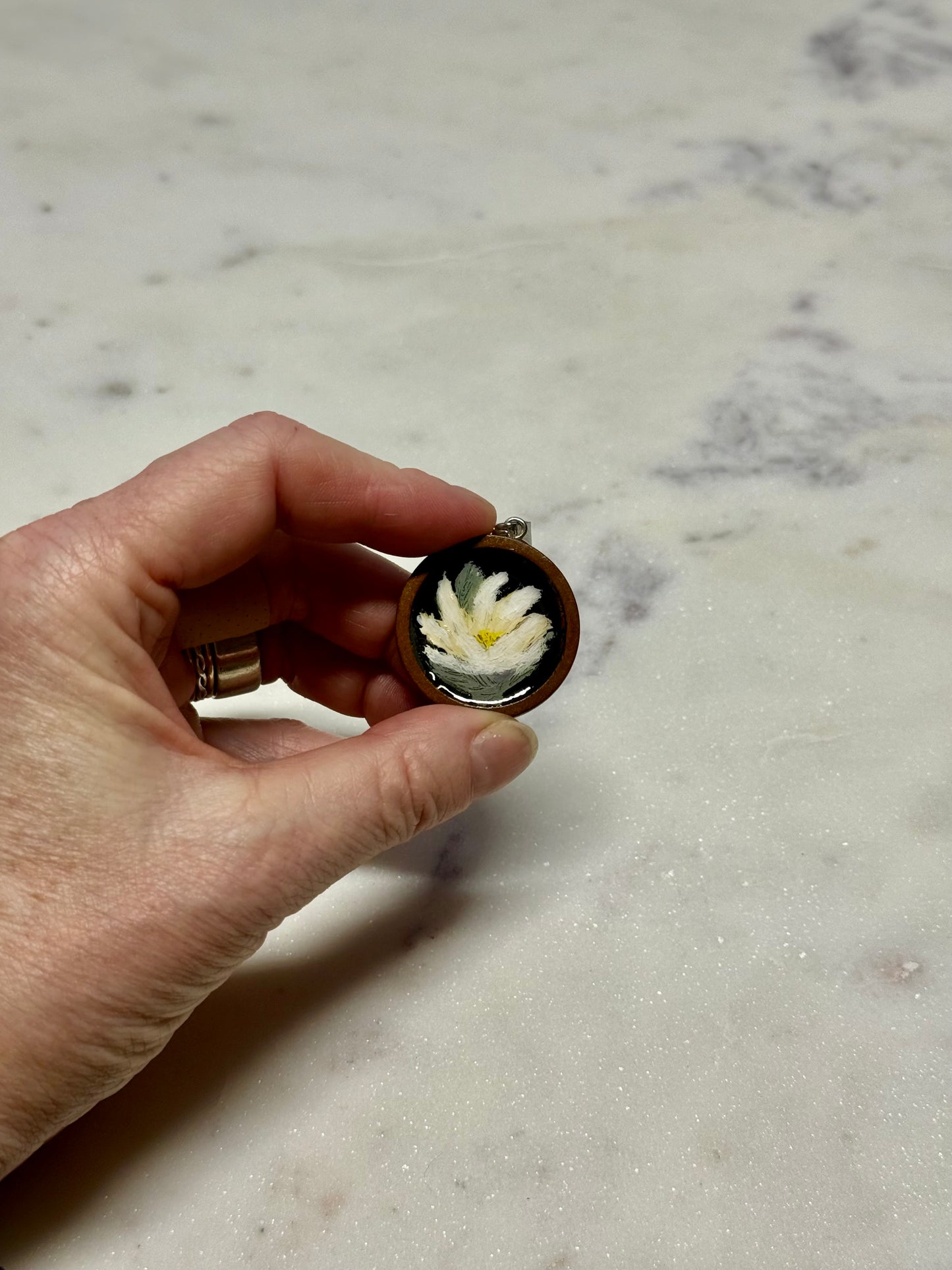 Hand painted white lily necklace