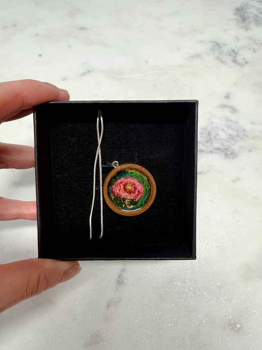Hand painted wild flower art necklace