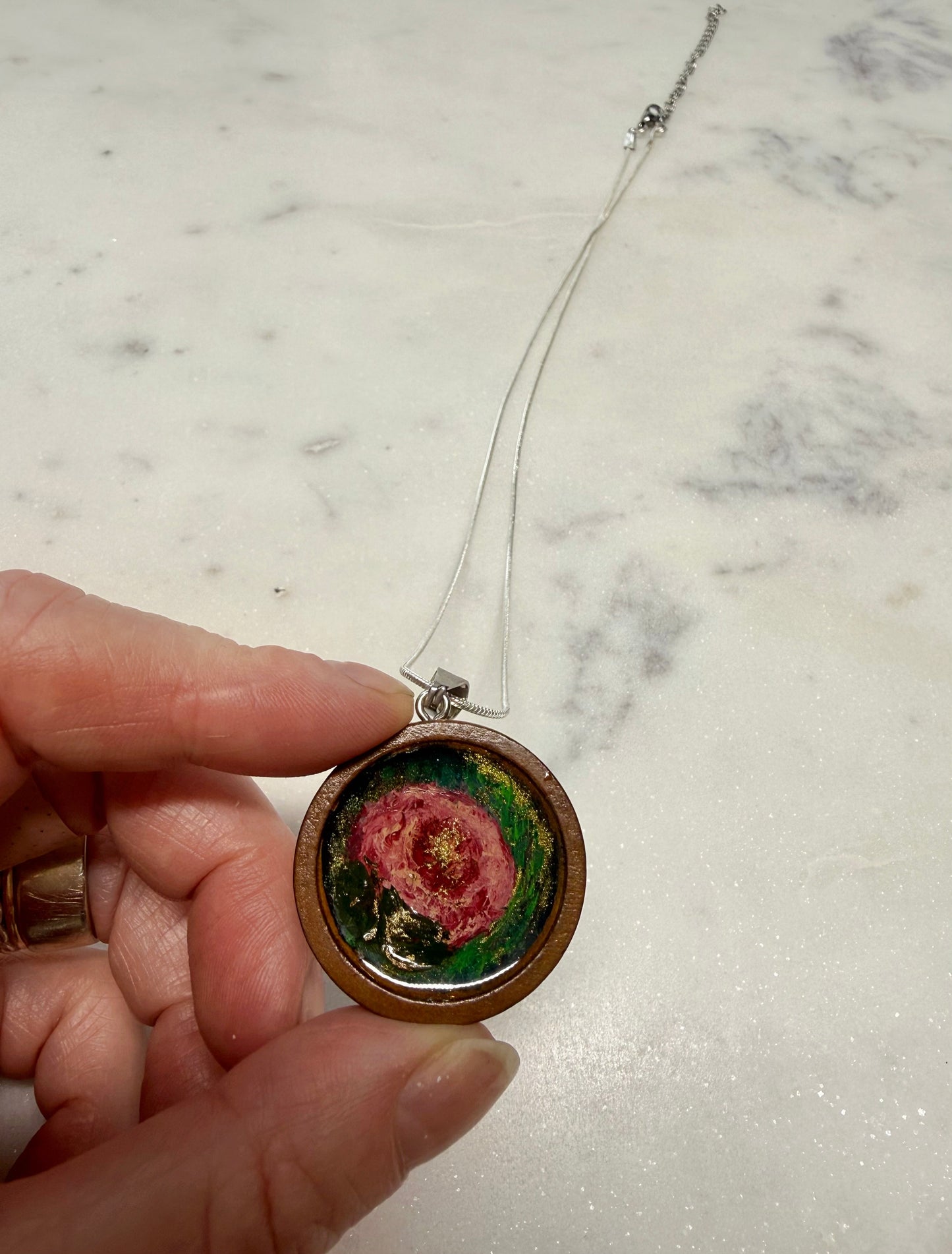Hand painted wild flower art necklace