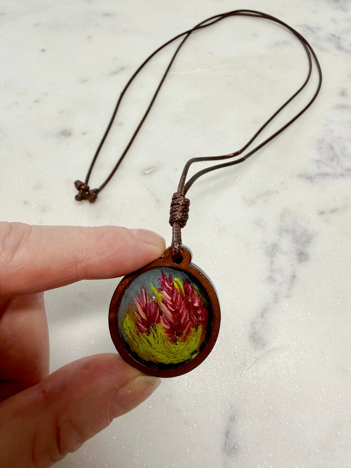 Hand painted Indian paintbrush necklace