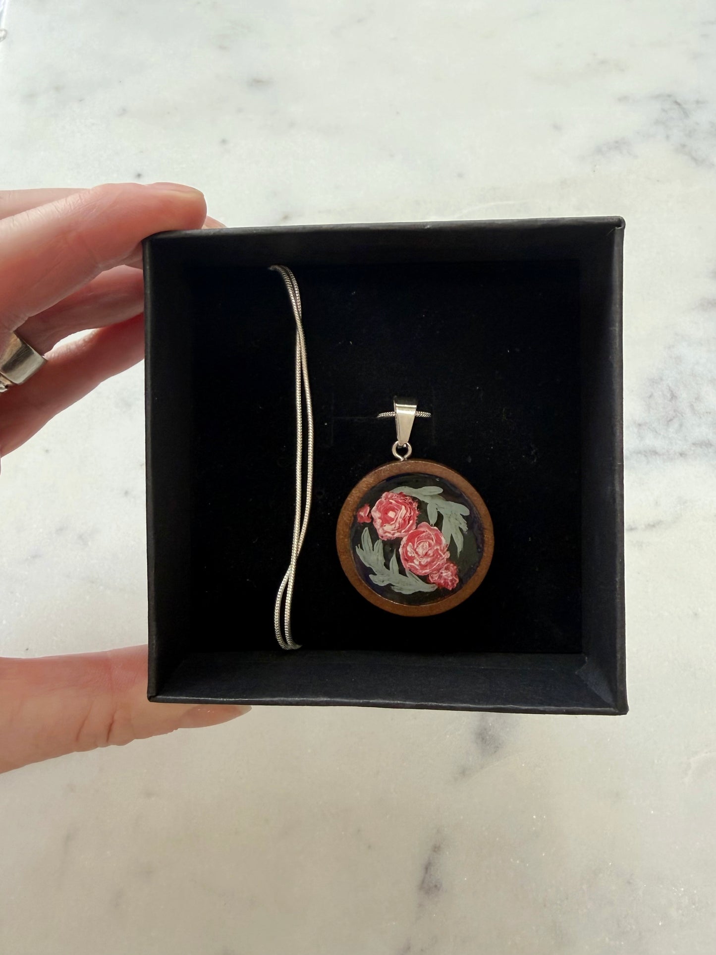 Hand painted wild flowers on necklace
