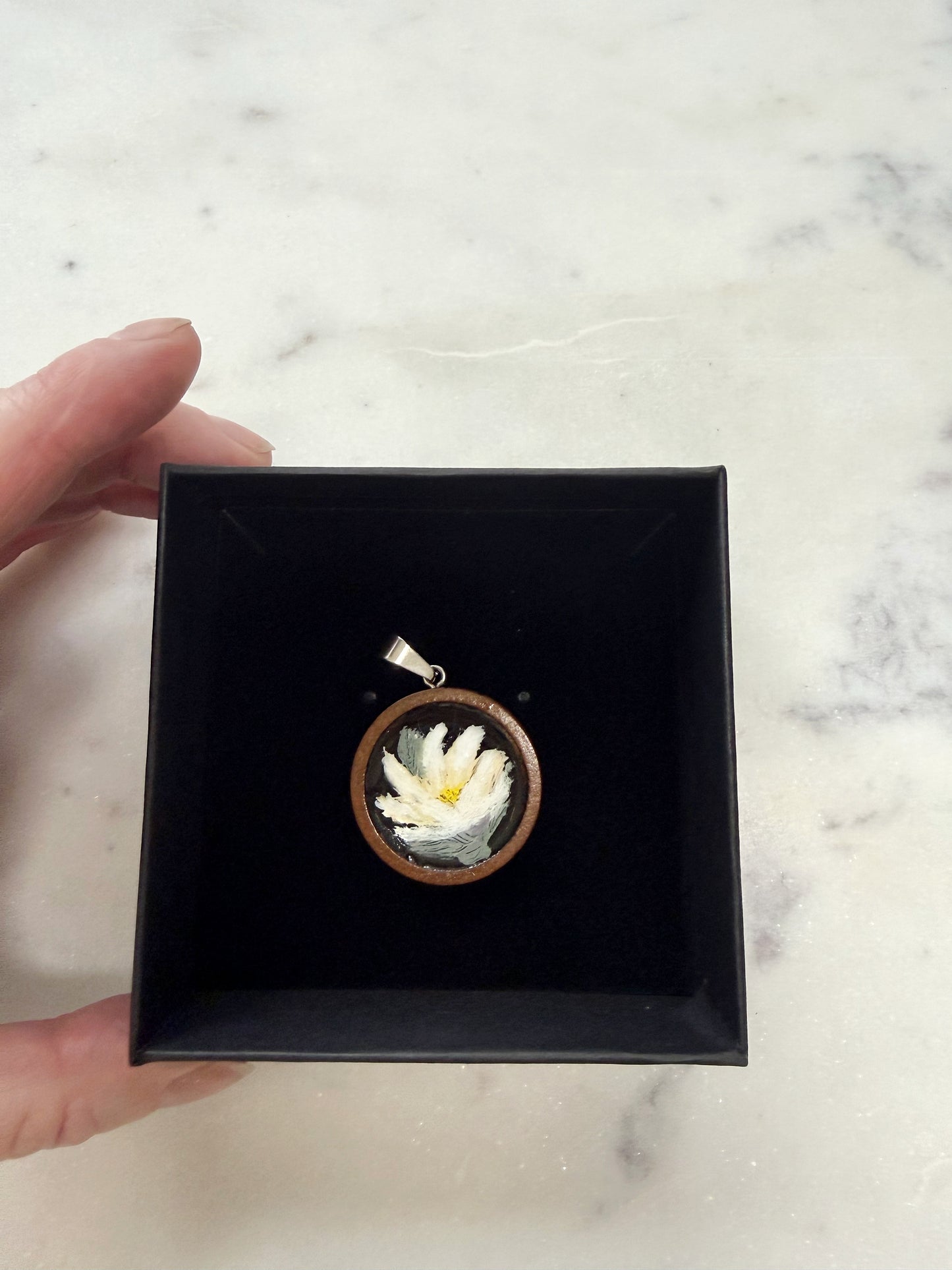 Hand painted white lily necklace
