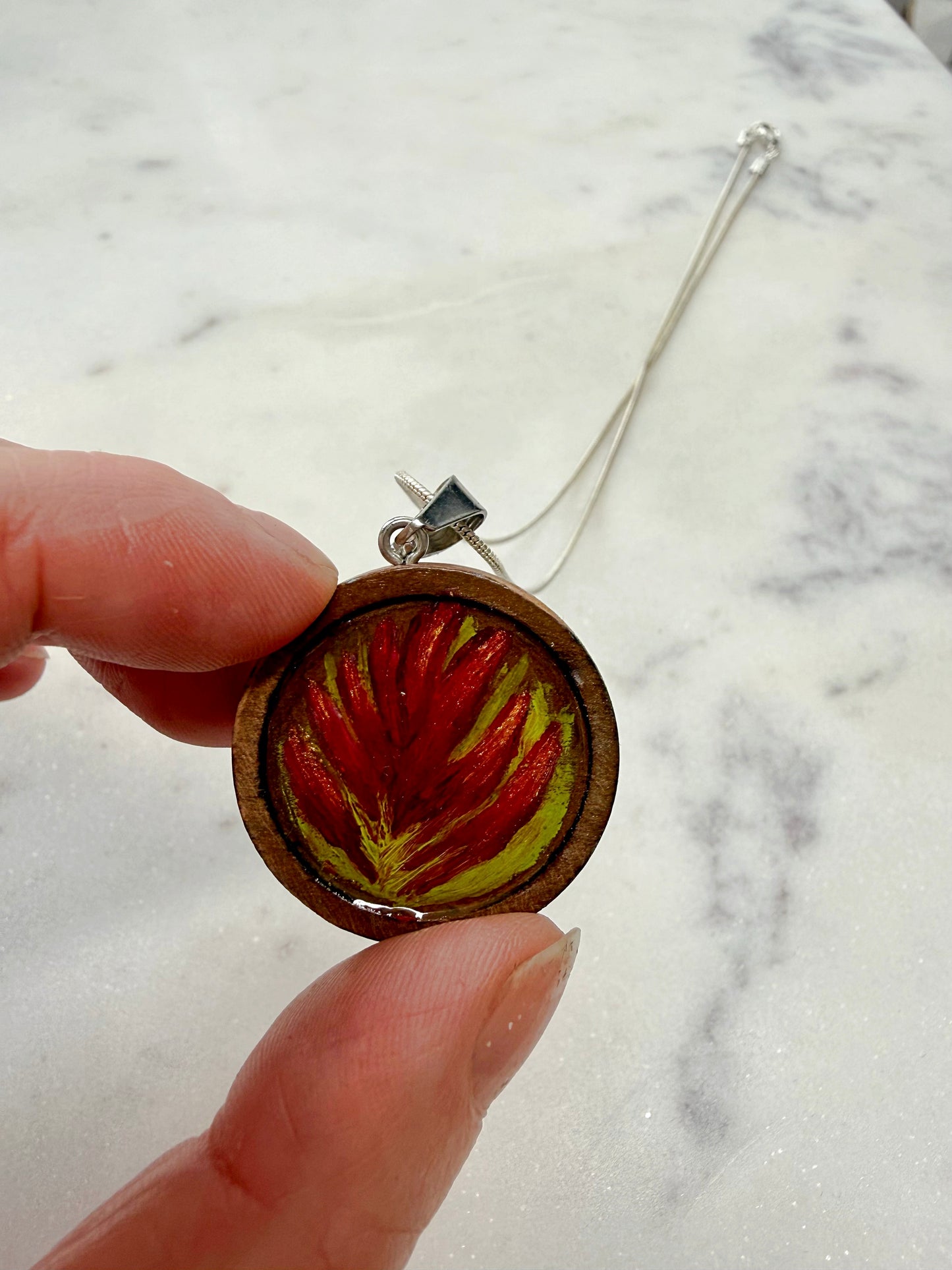 Wooden accessory Hand painted lone Indian paintbrush necklace