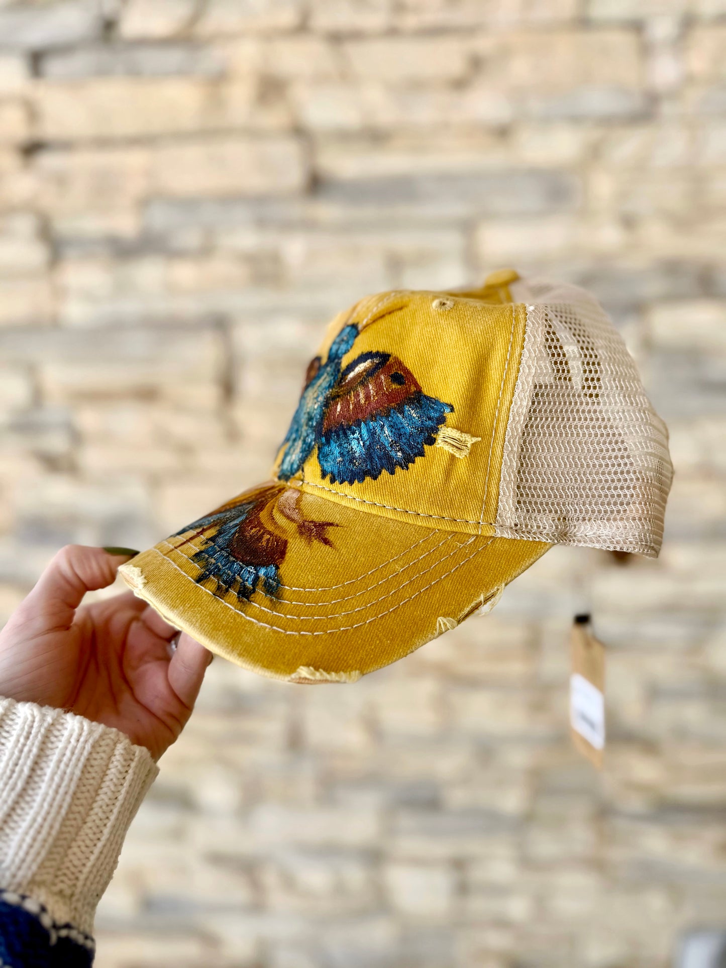 When your are feeling bold - Hand painted distressed yellow CC baseball cap