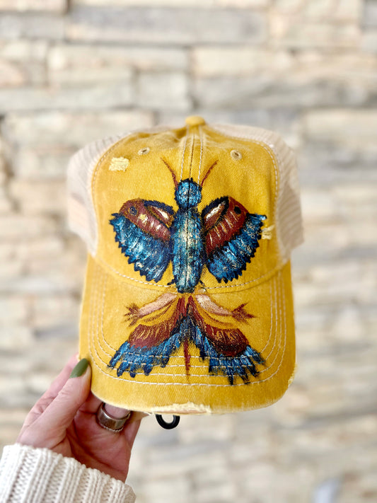 When your are feeling bold - Hand painted distressed yellow CC baseball cap