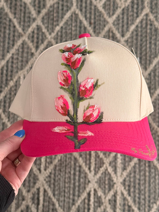 FOR SMALL HEADS.. hand painted hot pink/cream wildflower
