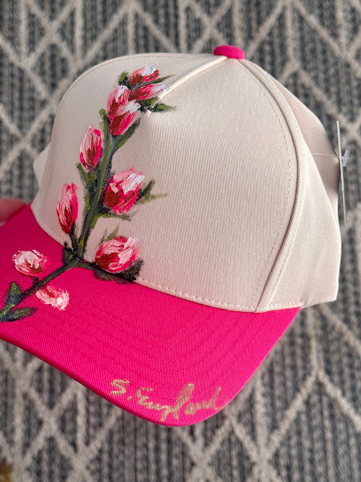 FOR SMALL HEADS.. hand painted hot pink/cream wildflower