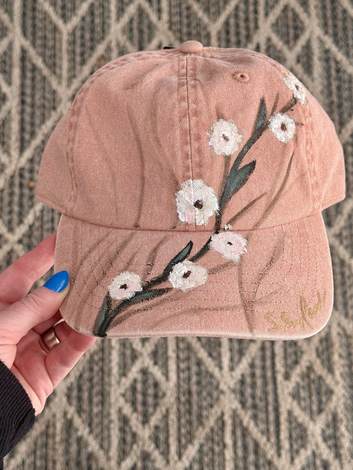 Hand painted baseball canvas hat - wildflowers