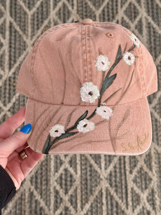 Hand painted baseball canvas hat - wildflowers