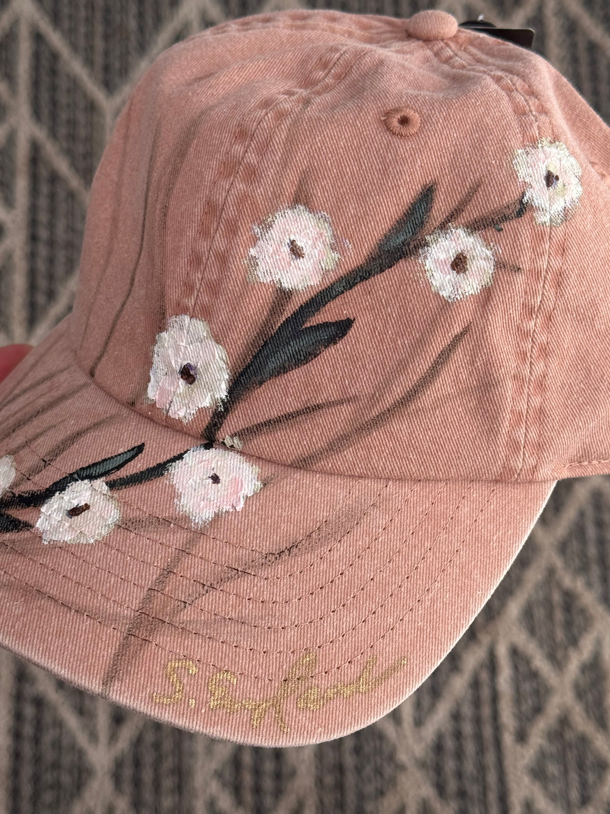 Hand painted baseball canvas hat - wildflowers