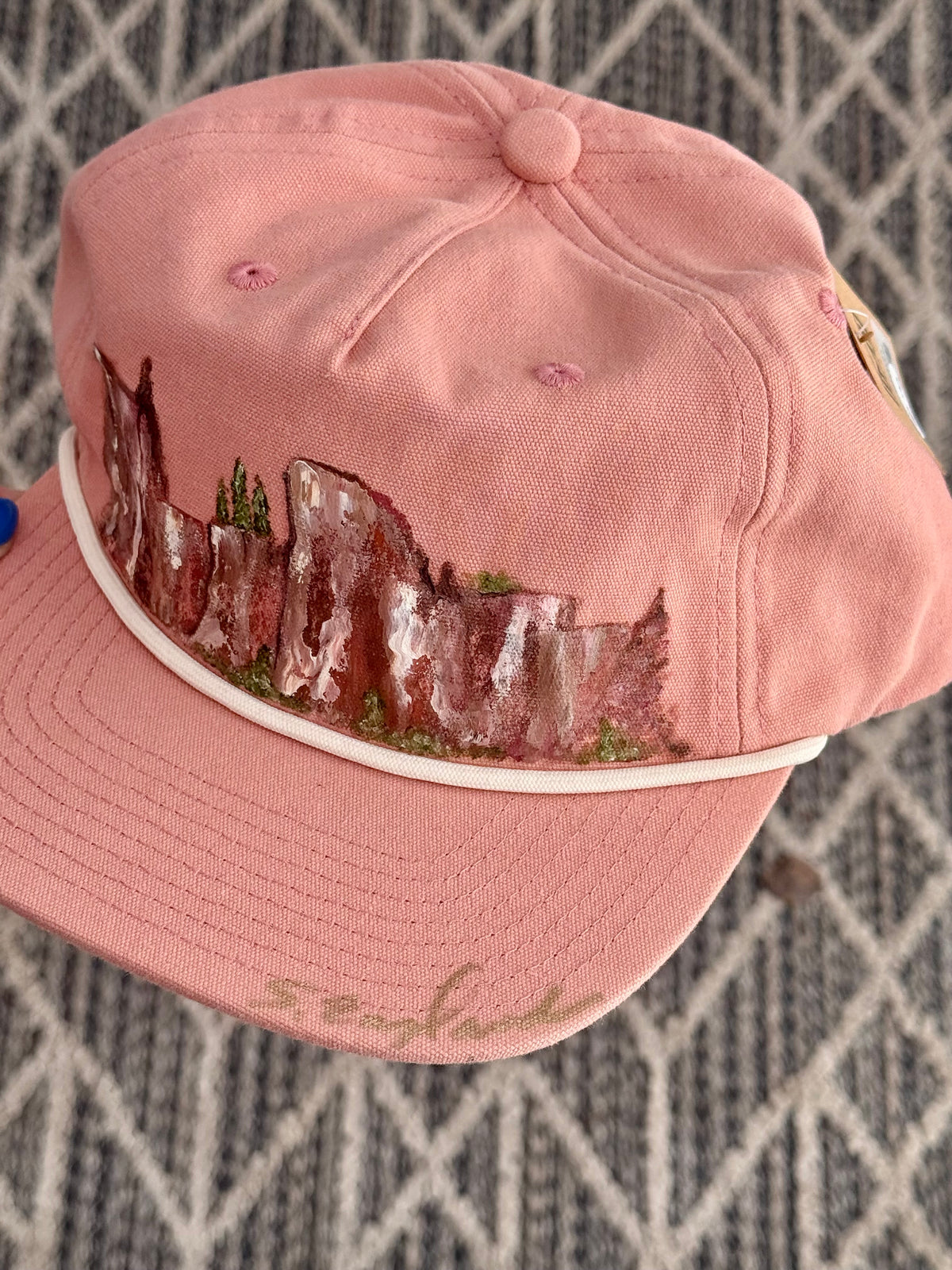 Hand painted coral flat brim canvas hat - Arizona vibes