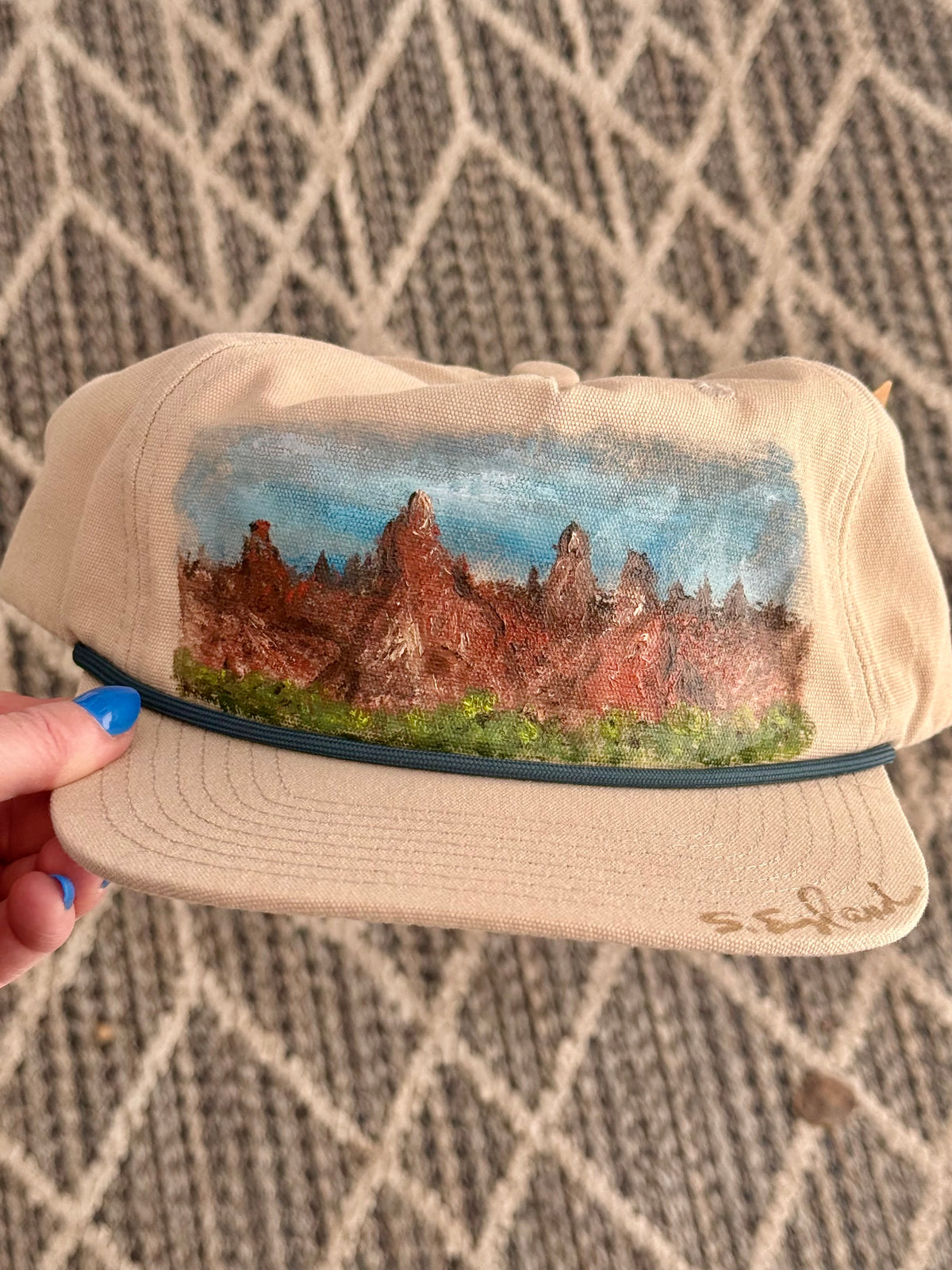 Hand Painted desert vibes on tan flat brim hat