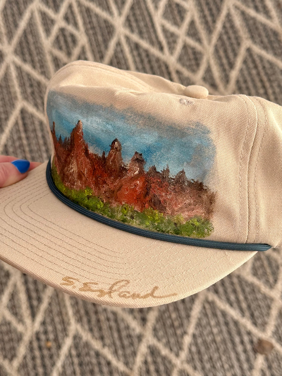 Hand Painted desert vibes on tan flat brim hat