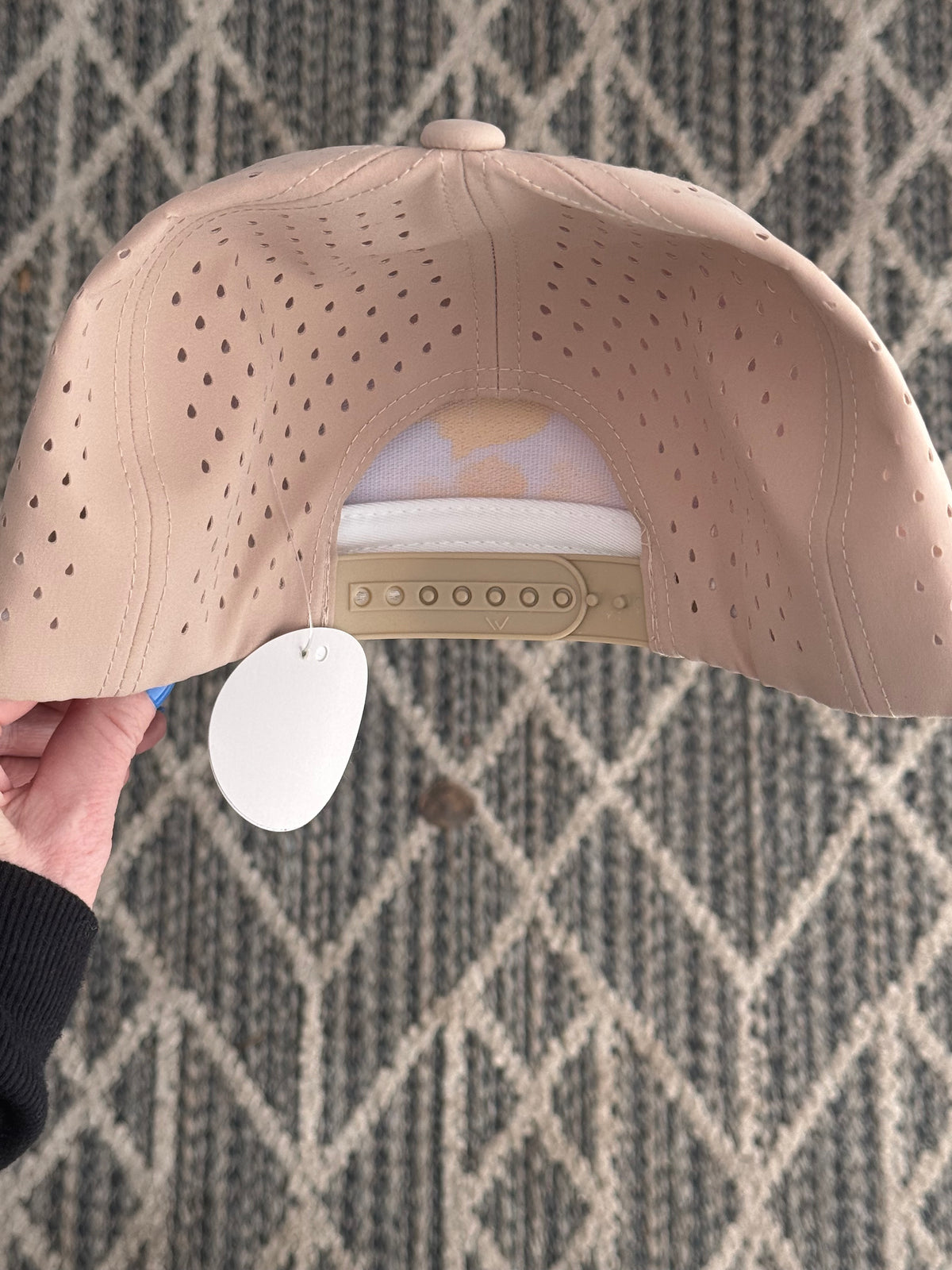 Hand painted flat brim taupe hat - mountain scene