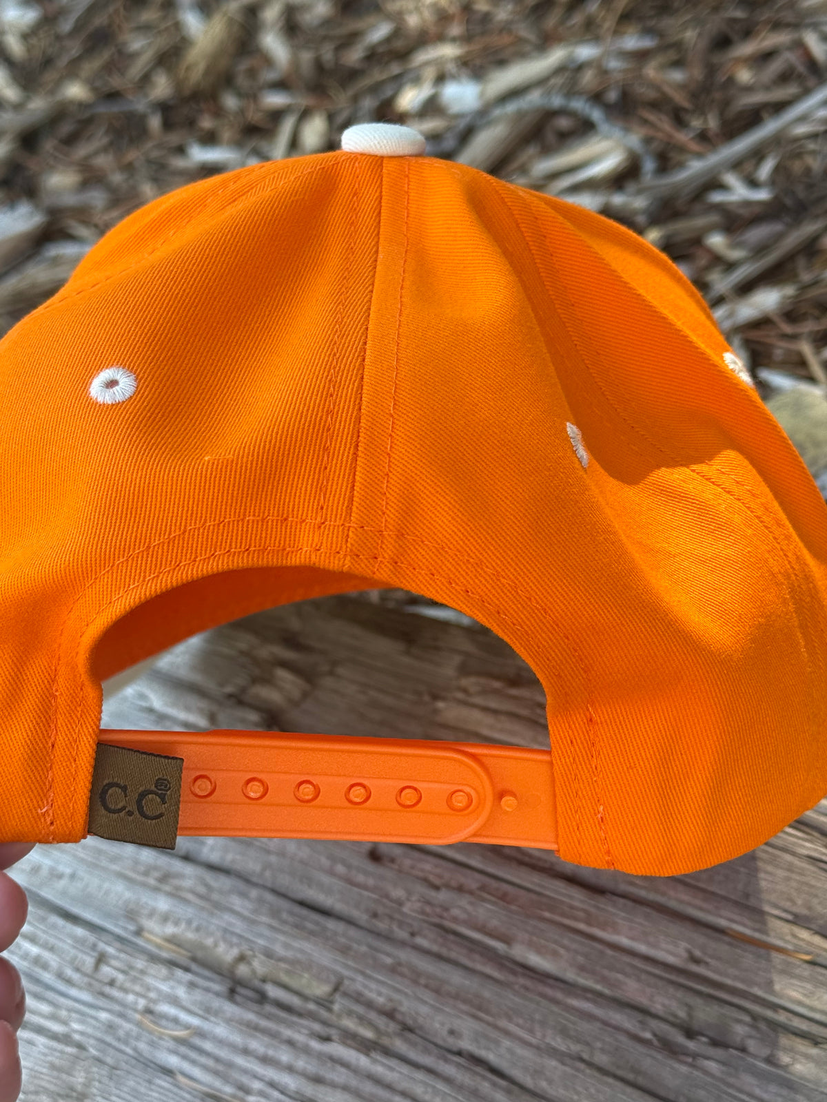 Hand painted tree scene on cream and orange canvas hat