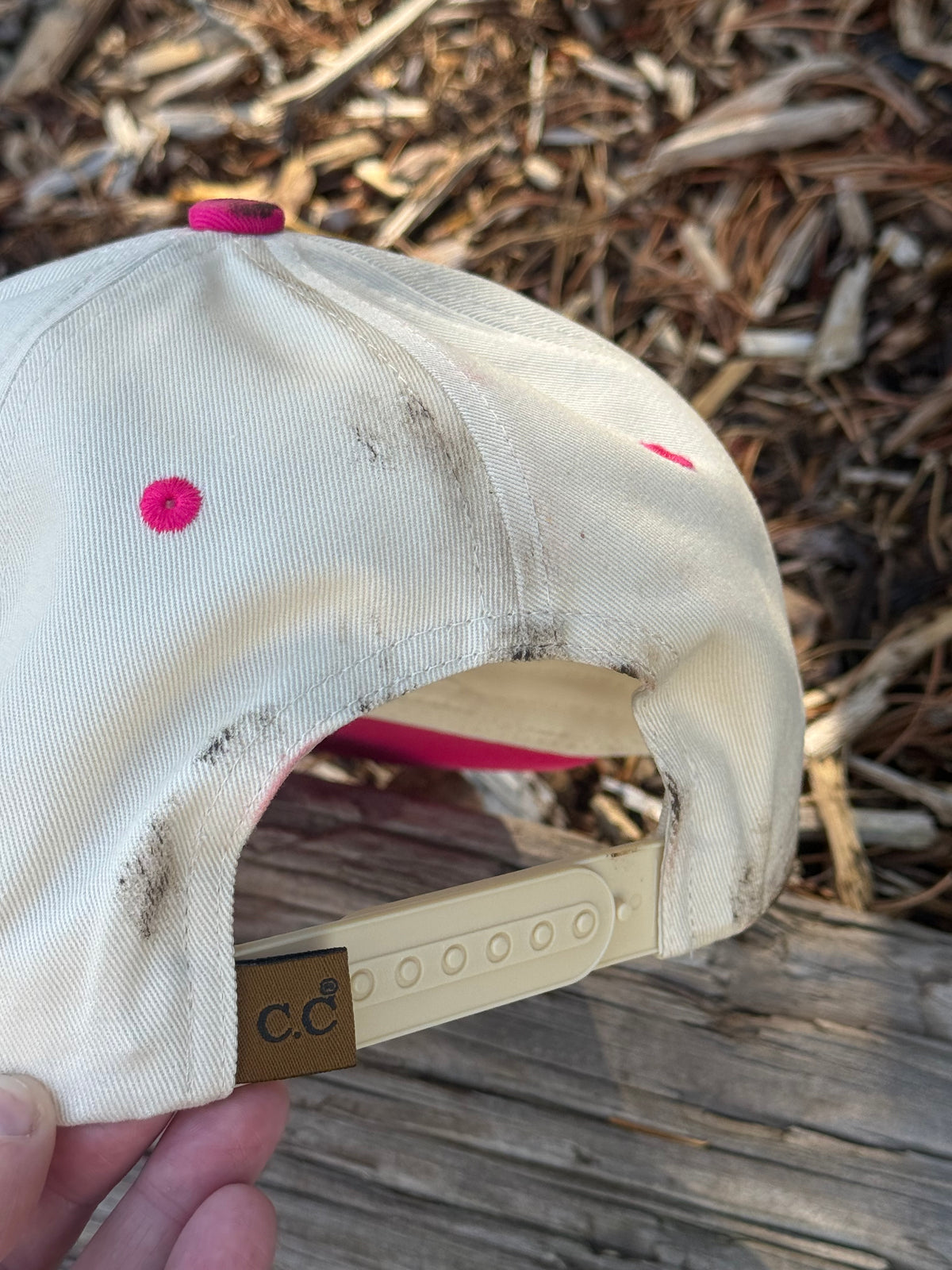 Hand painted pink and cream canvas hat - southern utah vibes