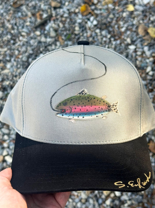 Hand painted fish - black and cream canvas hat