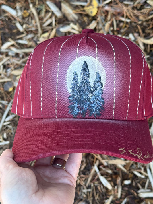 Striped hand painted canvas hat - trees
