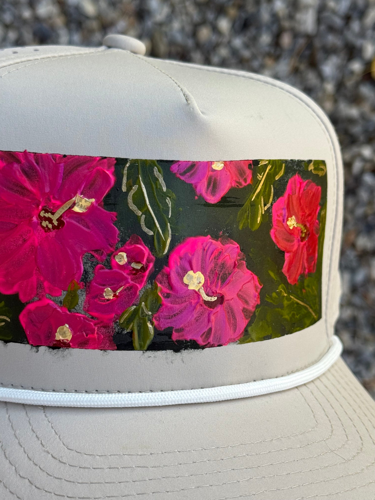 Hand painted Hawaii vibes on cream weather/sweat proof baseball hat