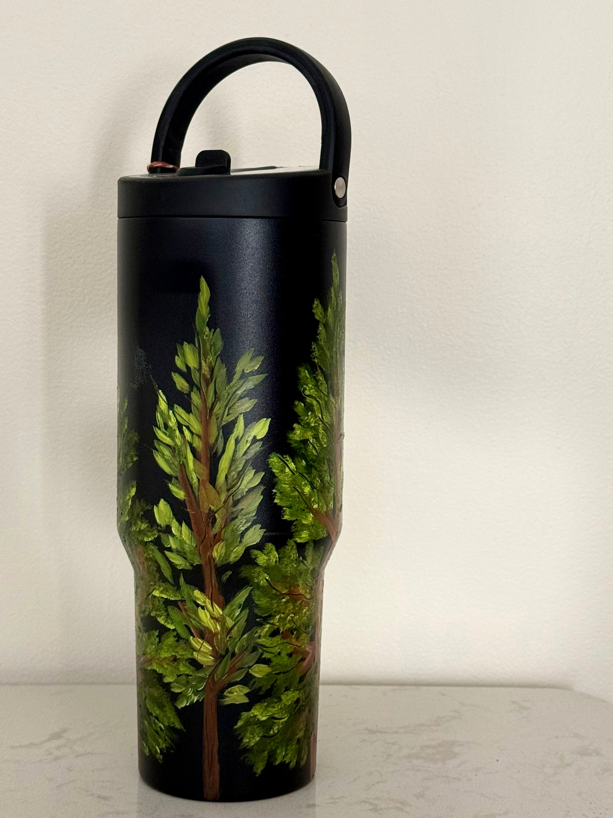 Hand painted 40oz black hydrojug- pine forest