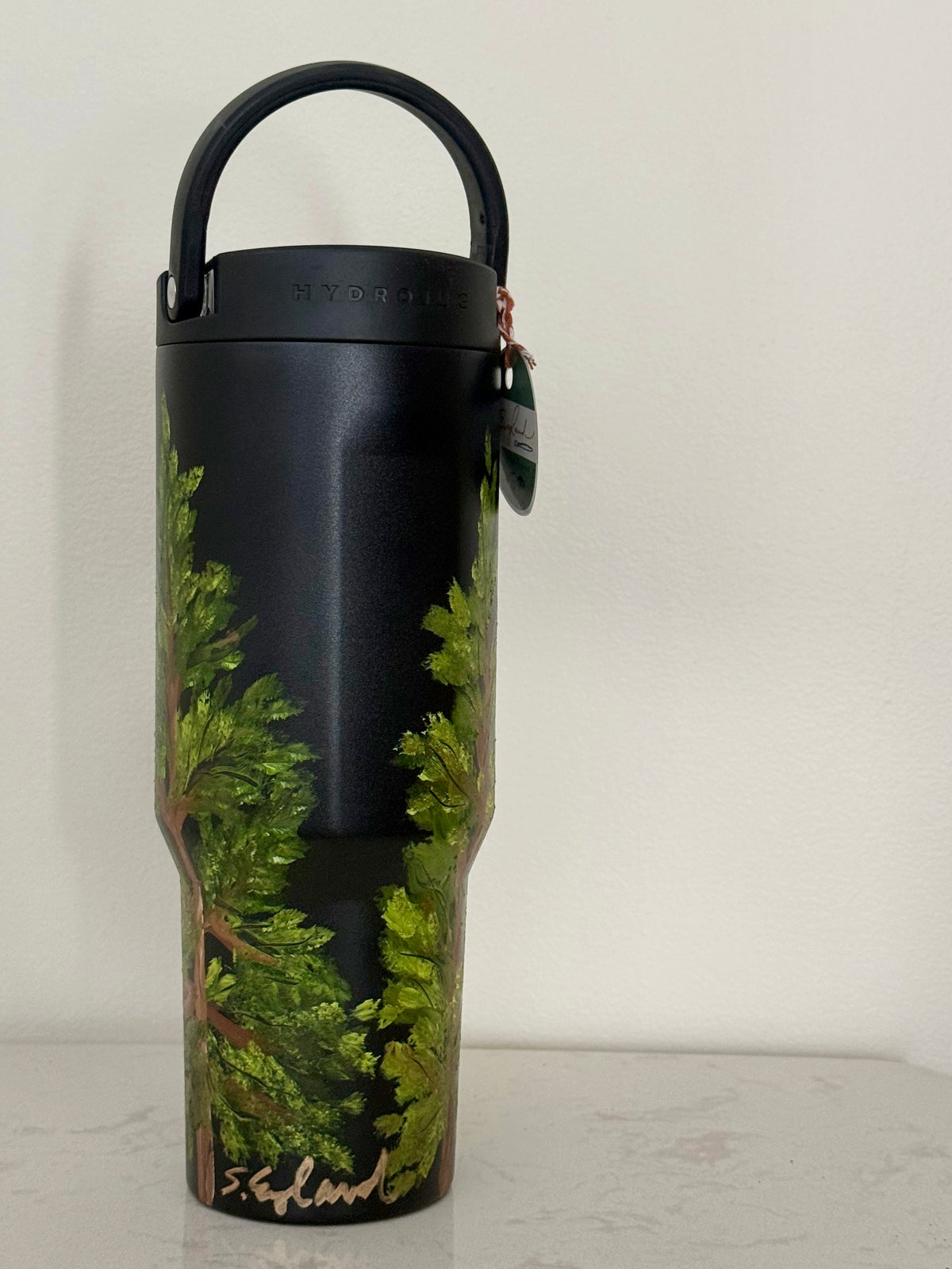 Hand painted 40oz black hydrojug- pine forest
