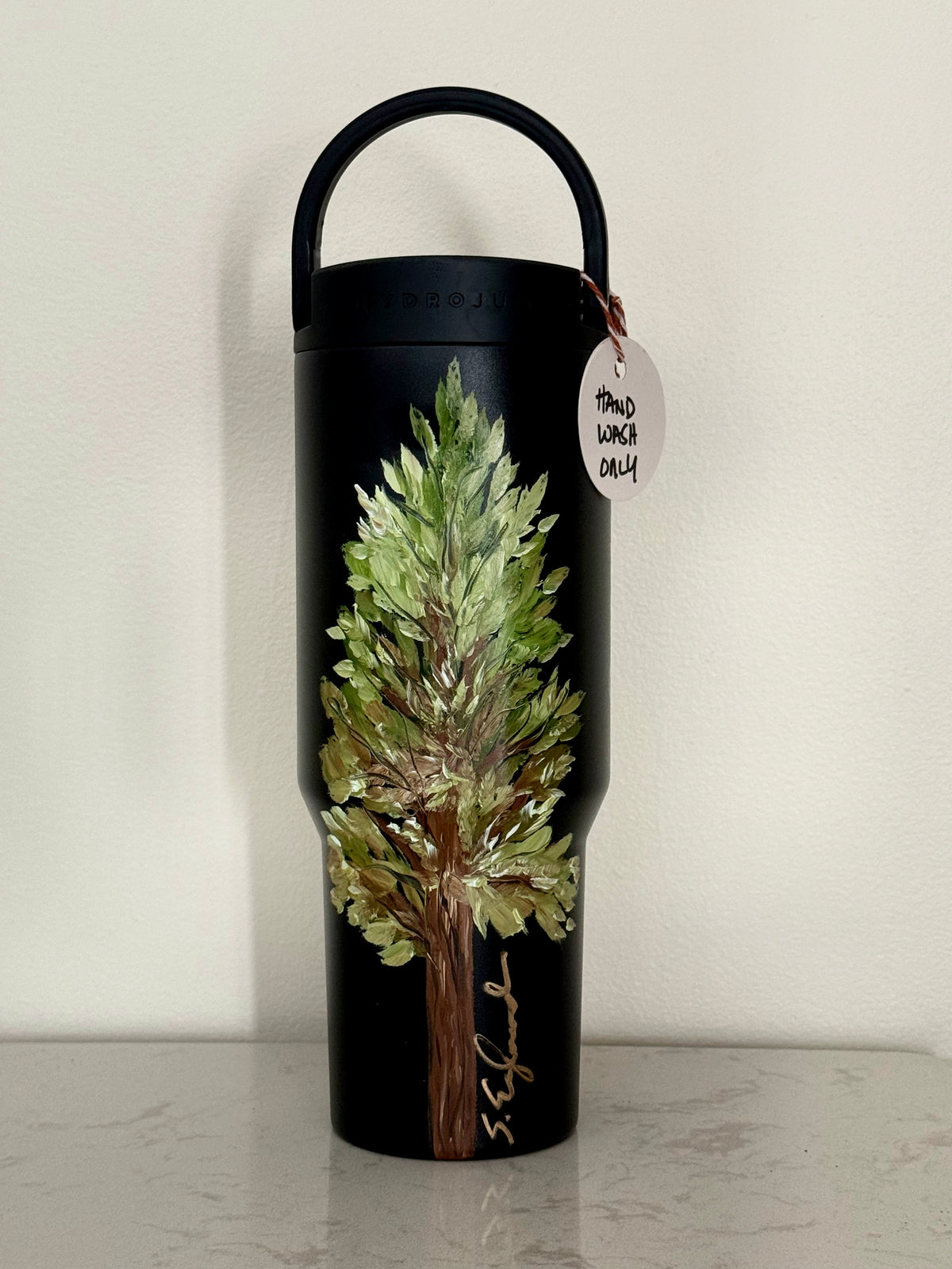 Hand painted 40oz black hydrojug - Lone summer pine
