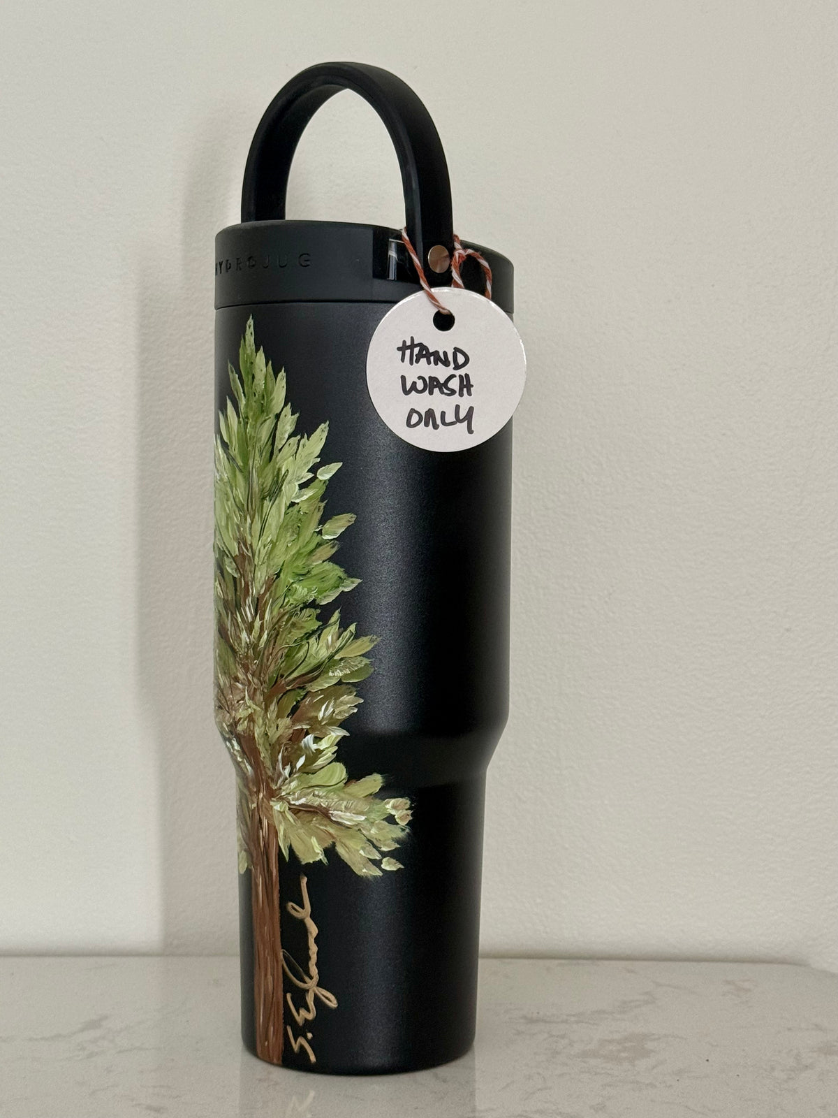Hand painted 40oz black hydrojug - Lone summer pine