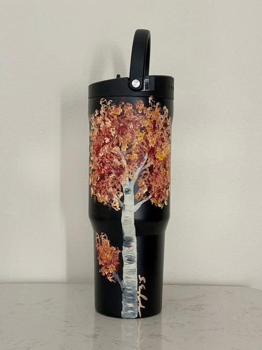 Hand painted 40oz black hydrojug - lone fall aspen tree