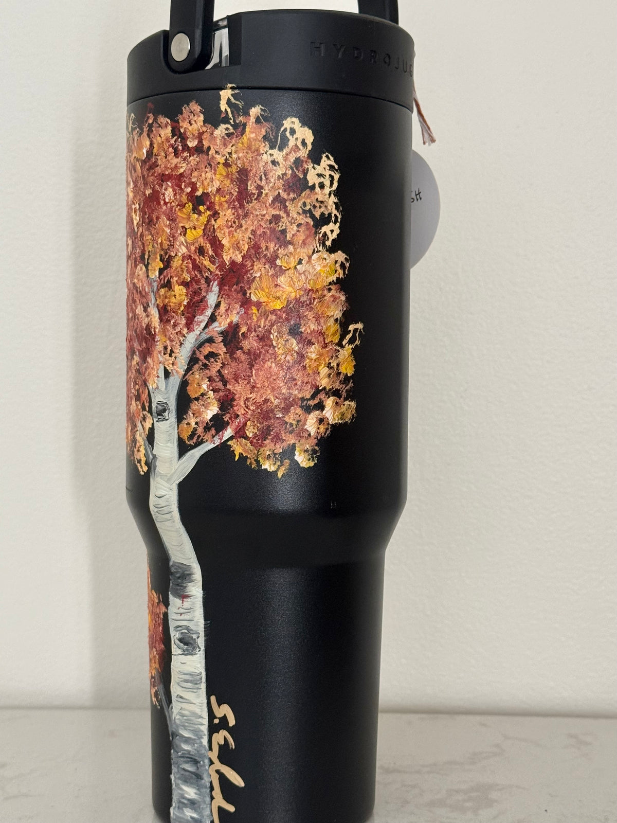 Hand painted 40oz black hydrojug - lone fall aspen tree