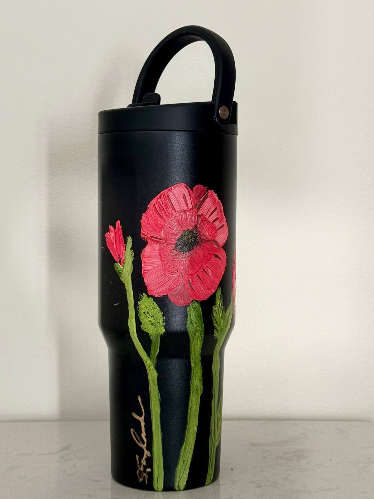 Hand painted 40oz hydrojug - red poppies